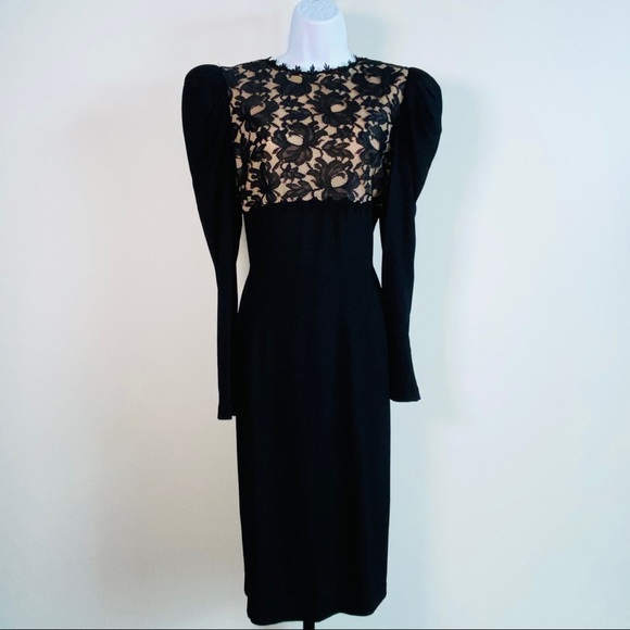 Stunning Cha Chez Vintage Lace Dress with Puff Sleeves and Bow Exposed Back 12 - Picture 11 of 16